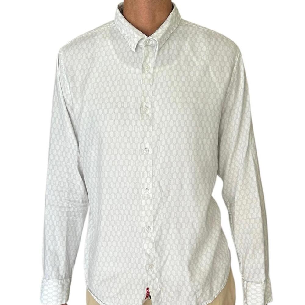 Guess Los Angeles Button Down White Shirt Chain Links Size XL Slim Retro Y2K